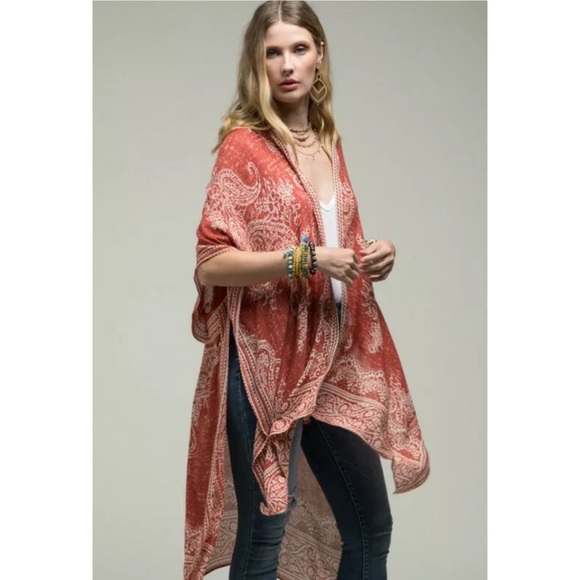 SOLD OUT Clay Paisley Boho Gypsy Open Kimono Wrap - Picture 5 of 8